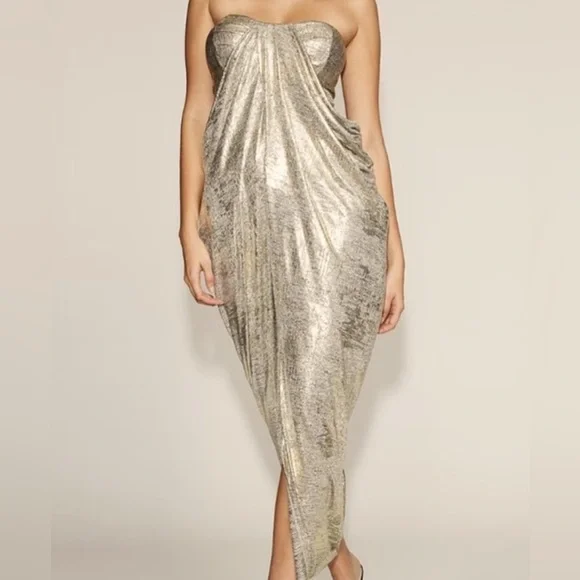 NWT NY&C Gabrielle Union Shimmery Gold Draped Women's Dress - Large - $130 - Picture 1 of 5